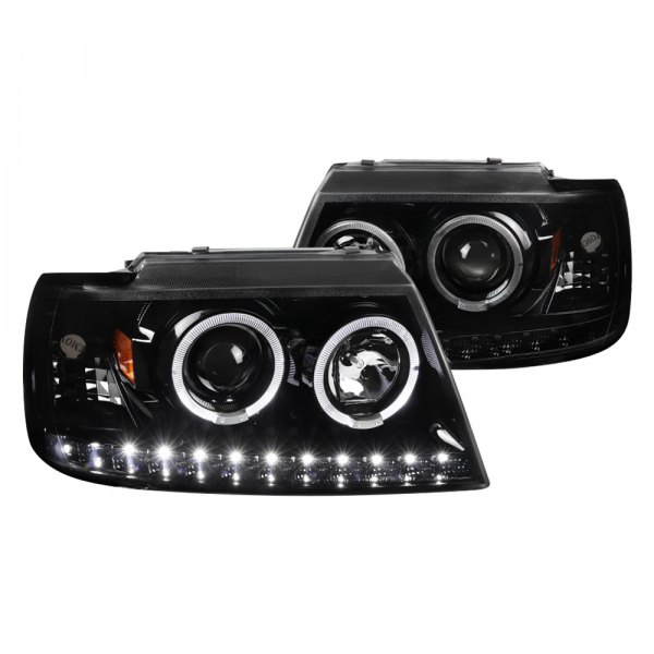 Spec-D® - Gloss Black Dual Halo Projector Headlights with Parking LEDs, Ford Explorer