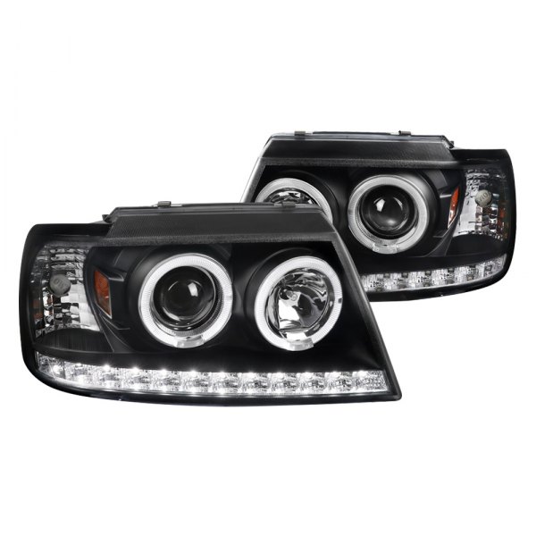 Spec-D® - Black Dual Halo Projector Headlights with Parking LEDs, Ford Explorer