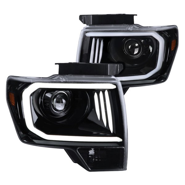 Spec-D® - Gloss Black LED DRL Bar Projector Headlights, Ford F-150