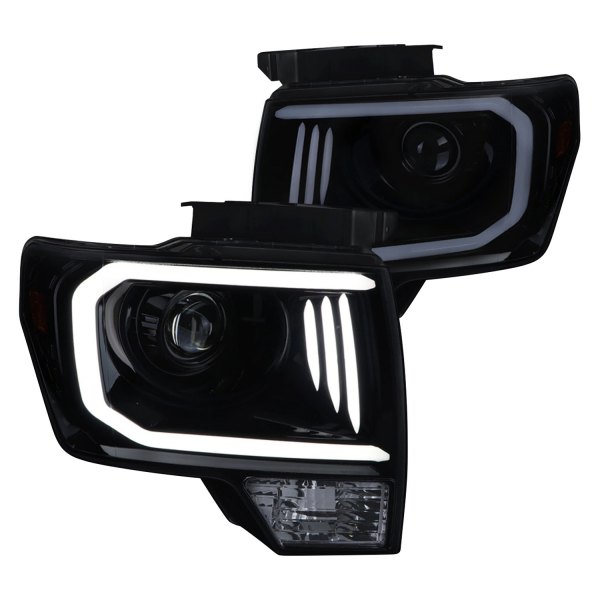 Spec-D® - Gloss Black/Smoke LED DRL Bar Projector Headlights, Ford F-150