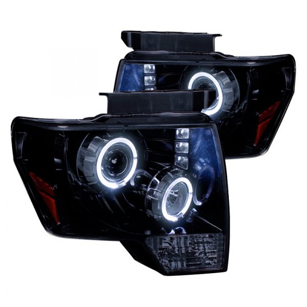 Spec-D® - Gloss Black/Smoke Dual Halo Projector Headlights with Parking LEDs, Ford F-150