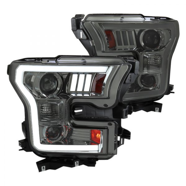 Spec-D® - Chrome/Smoke LED DRL Bar Projector Headlights, Ford F-150