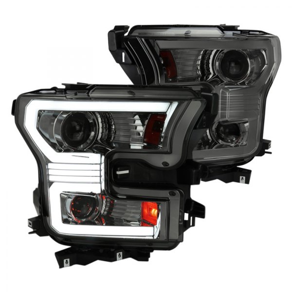 Spec-D® - Chrome/Smoke LED DRL Bar Projector Headlights with Sequential Turn Signal, Ford F-150