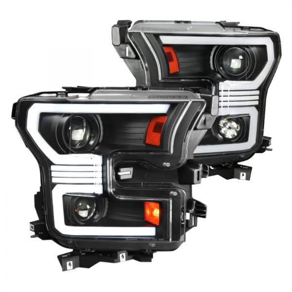 Spec-D® - Matte Black LED DRL Bar Projector Headlights with Sequential Turn Signal, Ford F-150