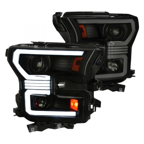 Spec-D® - Gloss Black/Smoke LED DRL Bar Projector Headlights with Sequential Turn Signal, Ford F-150
