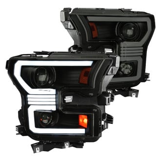 Spec-D® - Driver and Passenger Side Gloss Black/Smoke LED DRL Bar Projector Headlights with Sequential Turn Signal