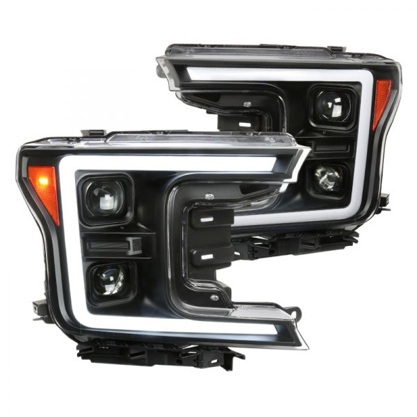 Spec-D® - Matte Black LED DRL Bar Projector Headlights with Sequential Turn Signal, Ford F-150