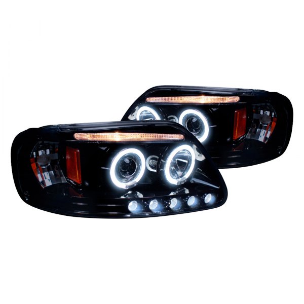 Spec-D® - Gloss Black/Smoke Dual Halo Projector Headlights with Parking LEDs