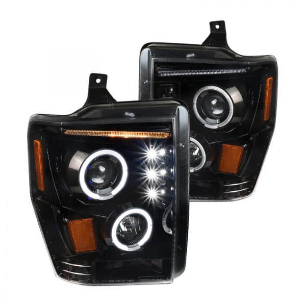 Spec-D® - Black Dual Halo Projector Headlights with Parking LEDs, Ford F-250