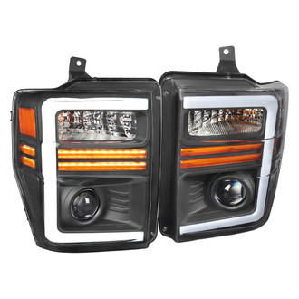 Spec-D® - Driver and Passenger Side Matte Black LED DRL Bar Projector Headlights with Sequential Turn Signal