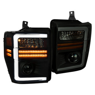 Spec-D® - Driver and Passenger Side Black/Smoke DRL Bar Projector Headlights with Sequential LED Turn Signal