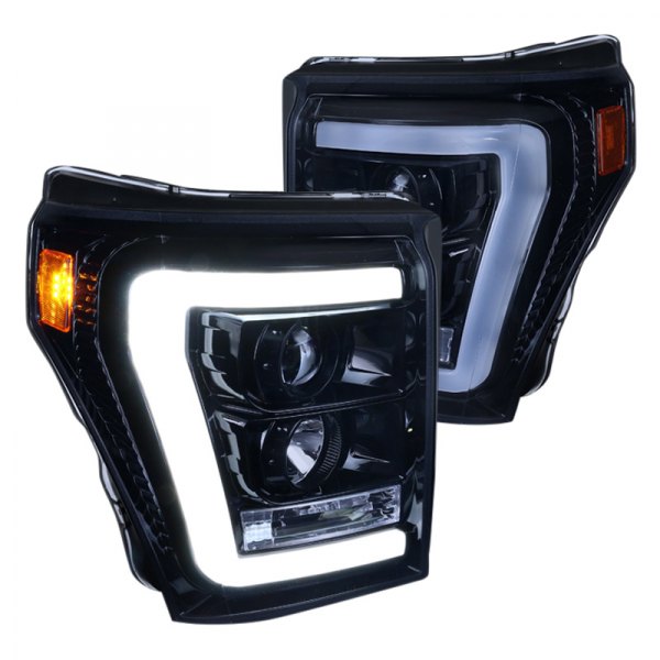 Spec-D® - Gloss Black/Smoke LED DRL Bar Projector Headlights