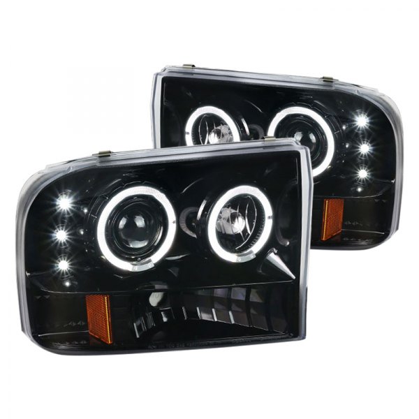 Spec-D® - Gloss Black Dual Halo Projector Headlights with Parking LEDs