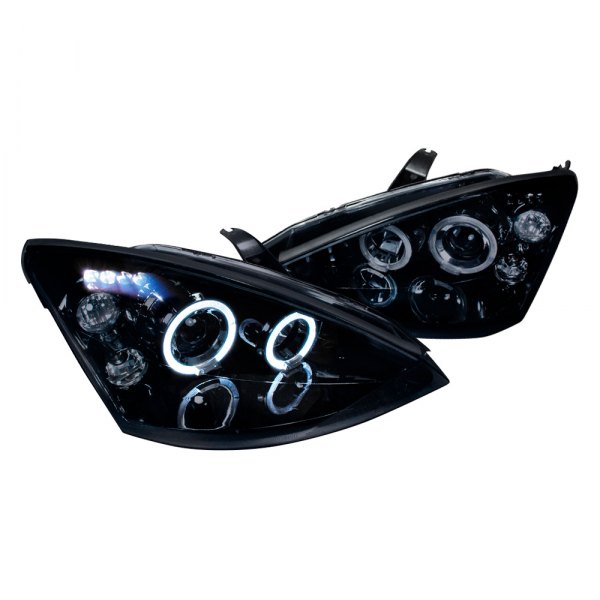 Spec-D® - Gloss Black/Smoke Dual Halo Projector Headlights with Parking LEDs, Ford Focus