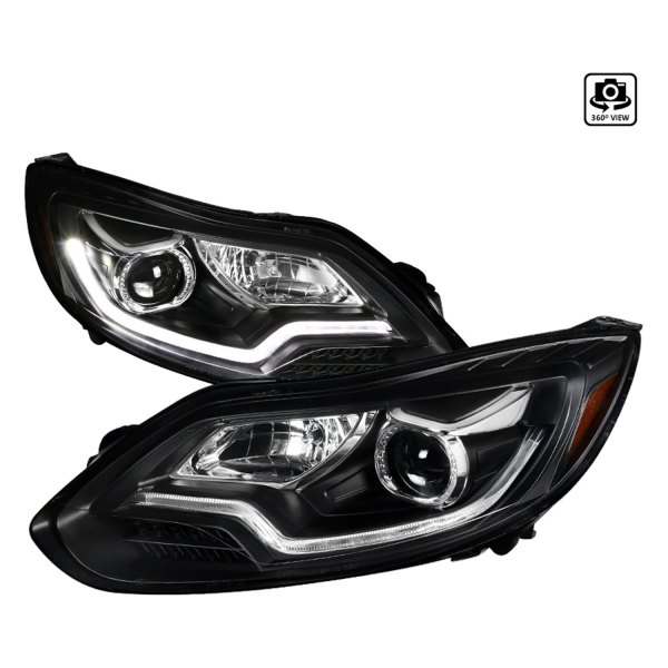 Spec-D® - Black DRL Bar Projector Headlights with LED Turn Signal, Ford Focus
