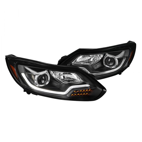 Spec-D® - Black DRL Bar Projector Headlights with Sequential LED Turn Signal, Ford Focus