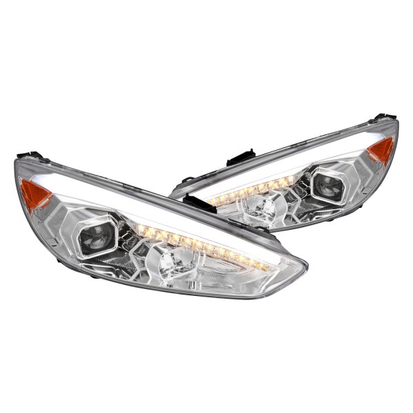 Spec-D® - Chrome DRL Bar Projector Headlights with Sequential LED Turn Signal, Ford Focus