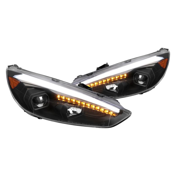 Spec-D® - Matte Black DRL Bar Projector Headlights with Sequential LED Turn Signal, Ford Focus