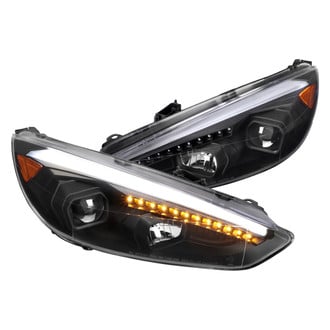 Spec-D® - Driver and Passenger Side Matte Black DRL Bar Projector Headlights with Sequential LED Turn Signal
