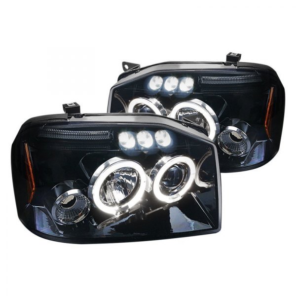 Spec-D® - Gloss Black/Smoke Dual Halo Projector Headlights with Parking LEDs, Nissan Frontier