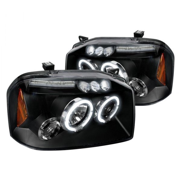 Spec-D® - Black Dual Halo Projector Headlights with Parking LEDs, Nissan Frontier
