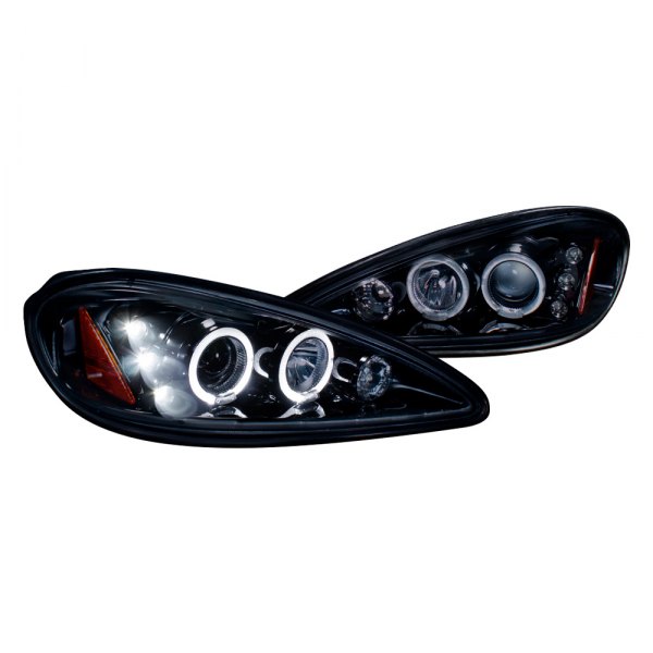 Spec-D® - Gloss Black/Smoke Dual Halo Projector Headlights with Parking LEDs, Pontiac Grand Am