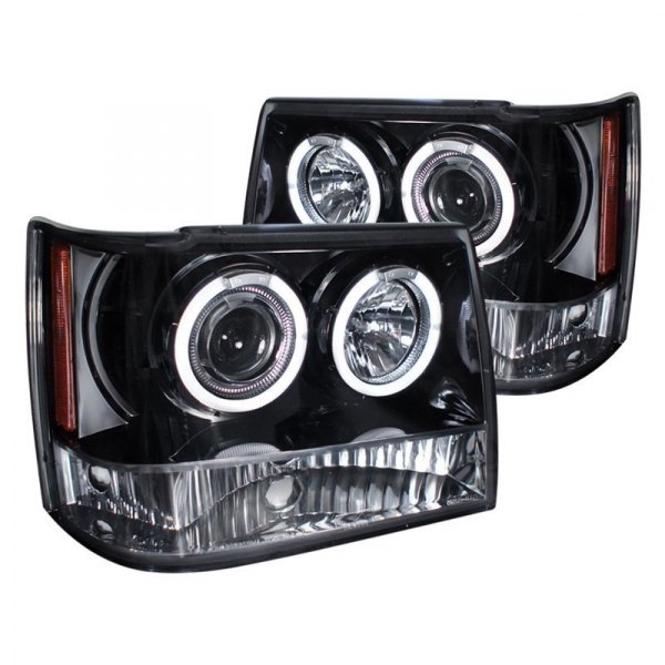 Spec-D® - Gloss Black/Smoke LED Dual Halo Projector Headlights, Jeep Grand Cherokee