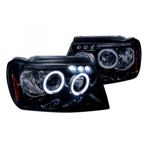 Spec-D® - Gloss Black/Smoke Dual Halo Projector Headlights with Parking LEDs, Jeep Grand Cherokee
