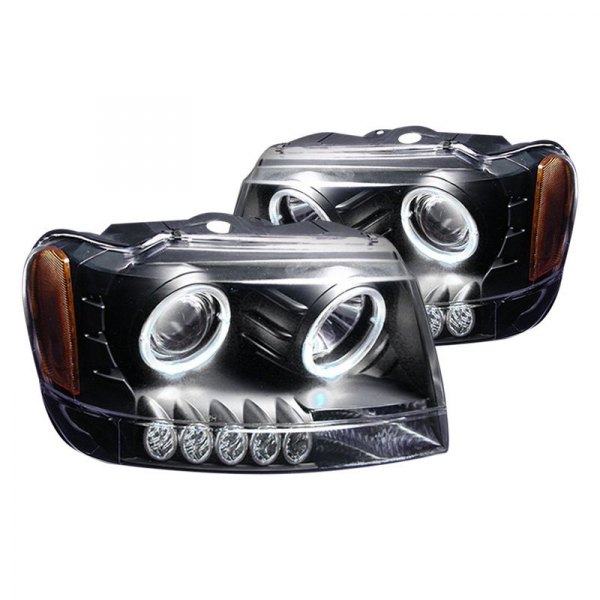 Spec-D® - Black Dual Halo Projector Headlights with Parking LEDs, Jeep Grand Cherokee