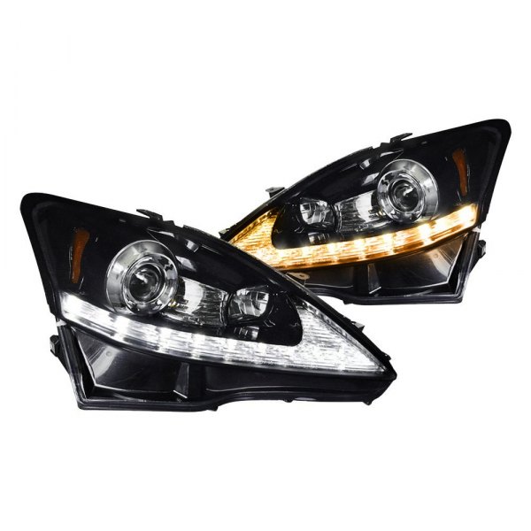 Spec-D® - Gloss Black/Smoke Projector Headlights with Switchback LED DRL, Lexus IS