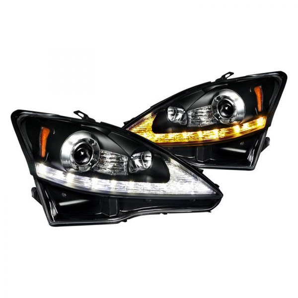 Spec-D® - Black Projector Headlights with Switchback LED DRL, Lexus IS