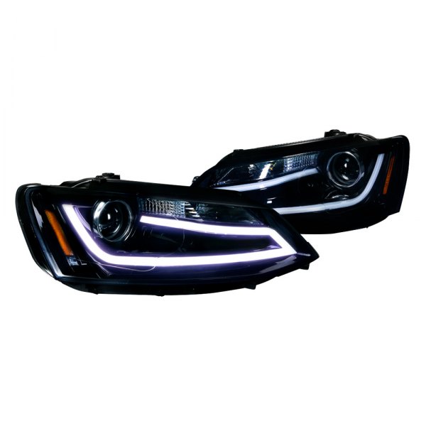 Spec-D® - Black/Smoke LED DRL Bar Projector Headlights, Volkswagen Jetta