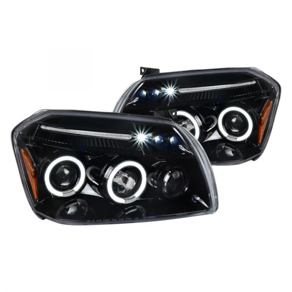 Spec-D® - Gloss Black Halo Projector Headlights with Parking LEDs, Dodge Magnum