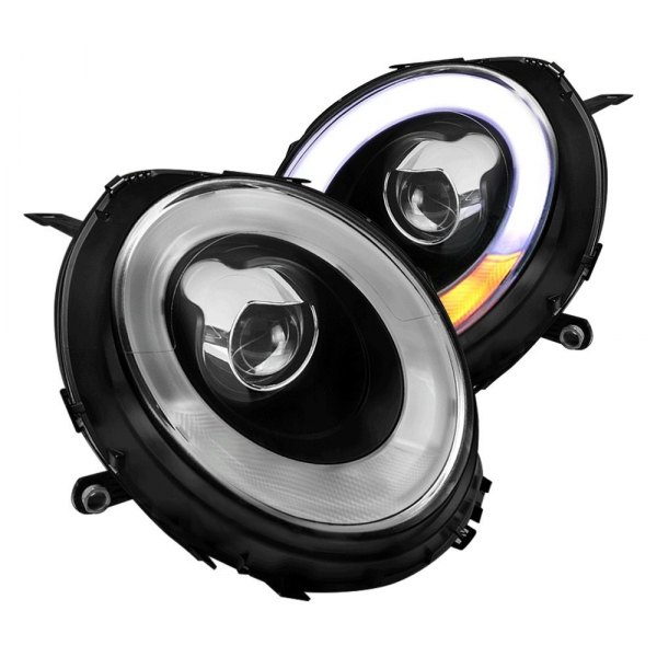 Spec-D® - Black/Smoke DRL Bar Halo Projector Headlights with LED Turn Signal, Mini Cooper