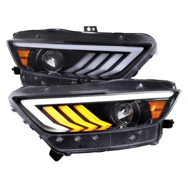 Spec-D® - Glossy Black LED DRL Bar Projector Headlights with Sequential Tri-Bar