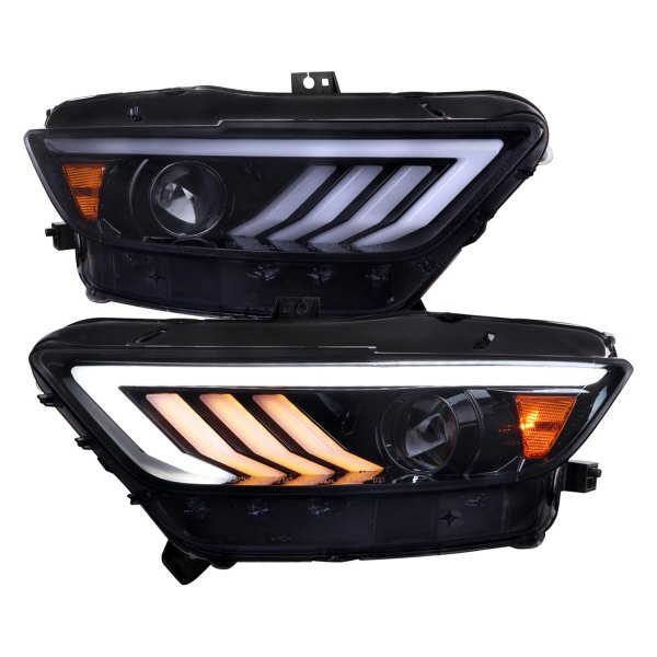 Spec-D® - Glossy Black/Smoke LED DRL Bar Projector Headlights with Sequential Tri-Bar