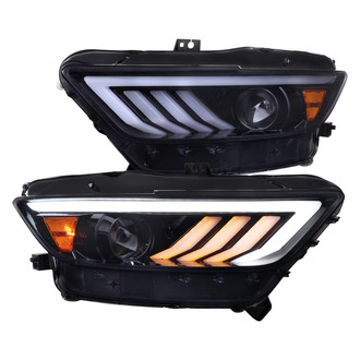 Spec-D® - Driver and Passenger Side Glossy Black/Smoke LED DRL Bar Projector Headlights with Sequential Tri-Bar
