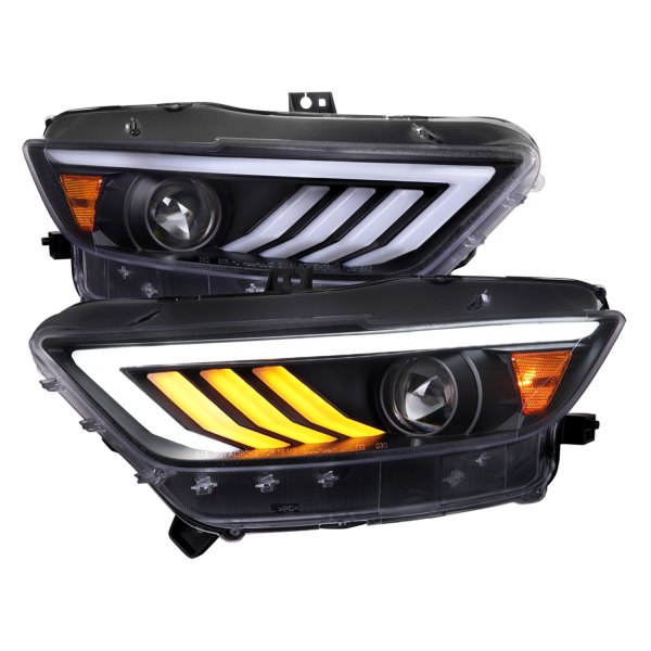 Spec-D® - Matte Black LED DRL Bar Projector Headlights with Sequential Tri-Bar
