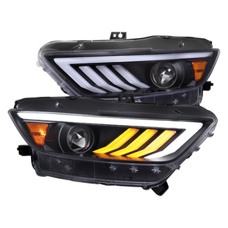 Spec-D® - Driver and Passenger Side Matte Black LED DRL Bar Projector Headlights with Sequential Tri-Bar