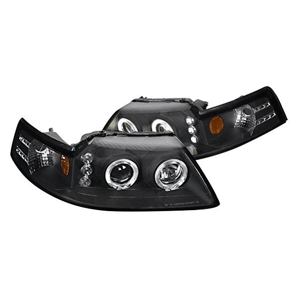 Spec-D® - Black Halo Projector Headlights with Parking LEDs, Ford Mustang