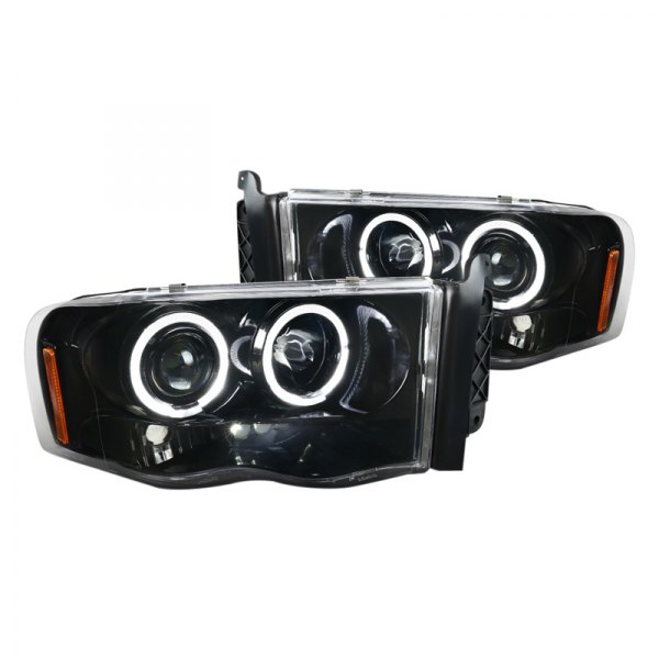Spec-D® - Black Dual Halo Projector Headlights with Parking LEDs, Dodge Ram