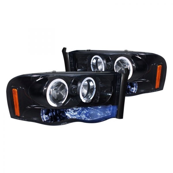 Spec-D® - Gloss Black/Smoke Dual Halo Projector Headlights with Parking LEDs, Dodge Ram