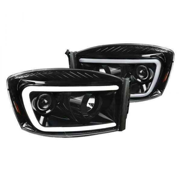 Spec-D® - Gloss Black Switchback LED DRL Bar Projector Headlights, Dodge Ram
