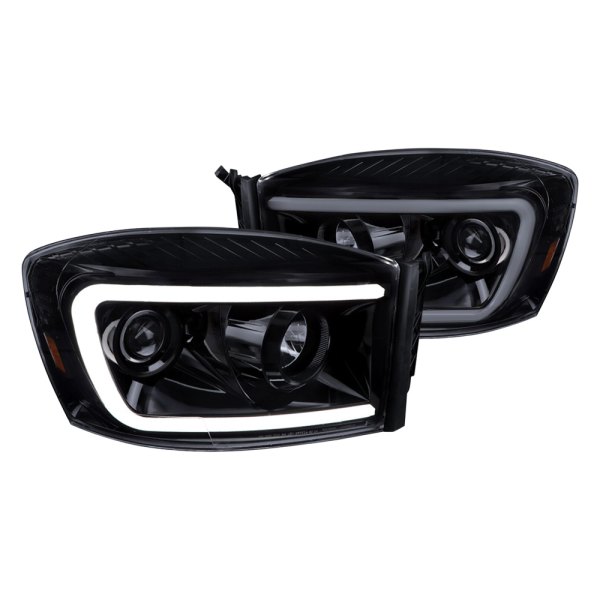 Spec-D® - Gloss Black/Smoke Switchback LED DRL Bar Projector Headlights, Dodge Ram