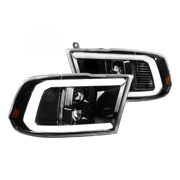 Spec-D® - Gloss Black LED DRL Bar Projector Headlights, Dodge Ram