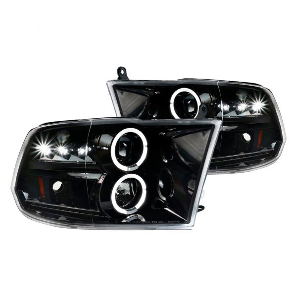 Spec-D® - Black Dual Halo Projector Headlights with Parking LEDs, Dodge Ram