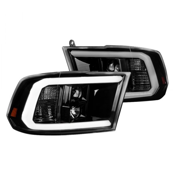 Spec-D® - Gloss Black/Smoke LED DRL Bar Projector Headlights, Dodge Ram