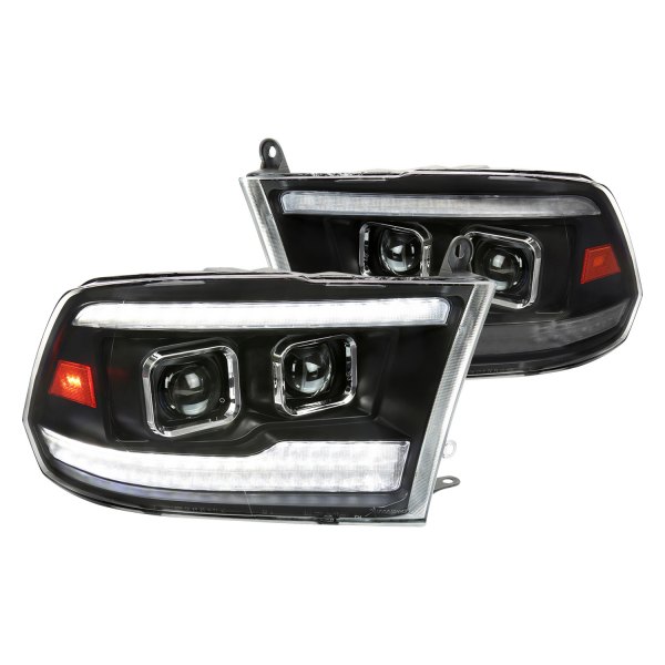 Spec-D® - Matte Black Sequential LED DRL Bar Projector Headlights with LED DRL and Sequential Turn Signal, Dodge Ram
