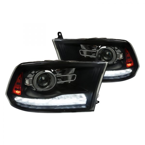 Spec-D® - Gloss Black/Smoke Projector Headlights with Sequential LED DRL, Dodge Ram