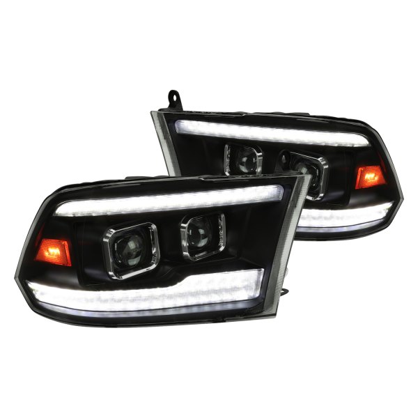 Spec-D® - Black/Smoke Sequential LED DRL Bar Projector Headlights with LED DRL and Sequential Turn Signal, Dodge Ram